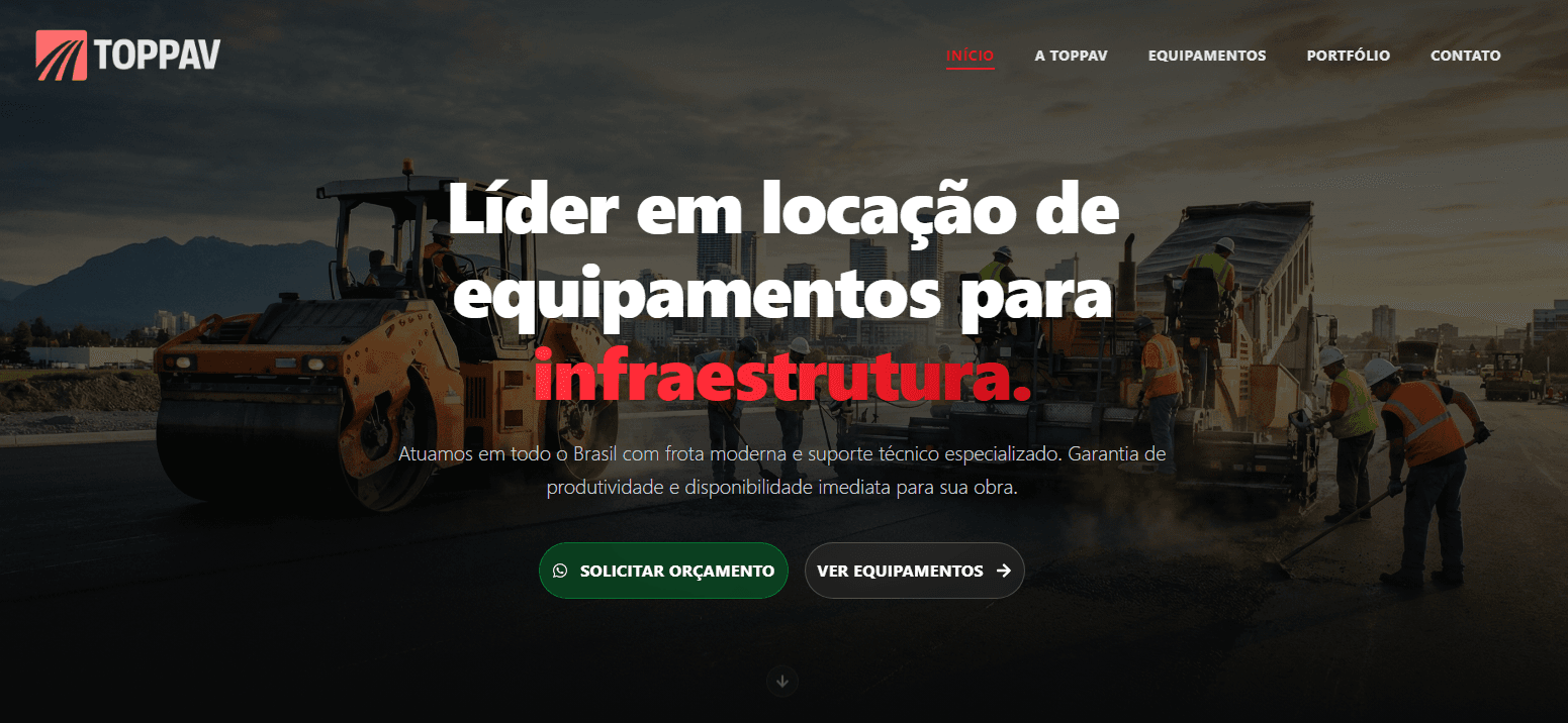 Captura de tela do projeto TopPav Rental