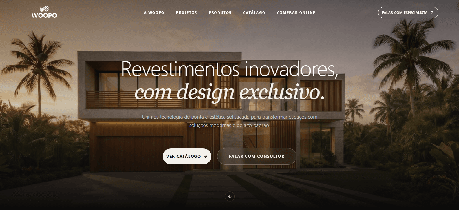 Captura de tela do projeto Woopo Revestimentos